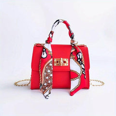Mini Scarf Decor Crossbody Bag Top Handle Satchel