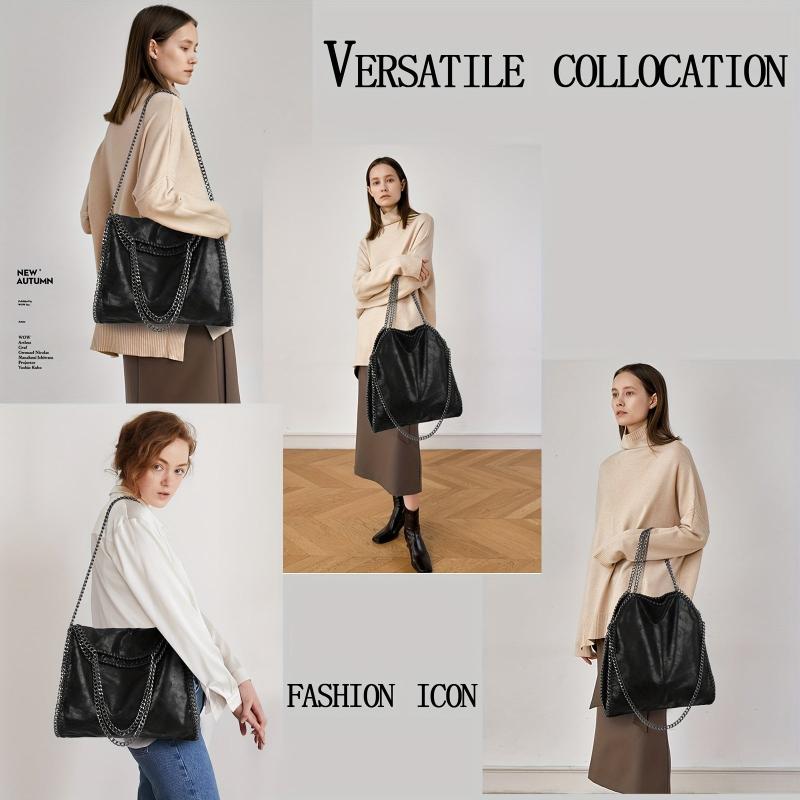 Soft Leather Top Handle Casual Pocket Ladies Tote Chain Shoulder Bag