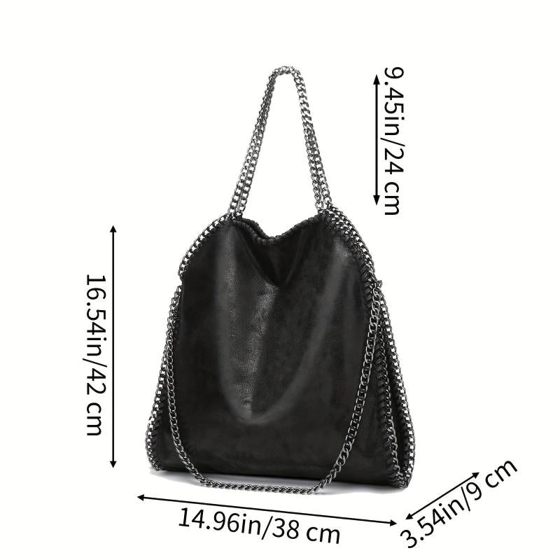 Soft Leather Top Handle Casual Pocket Ladies Tote Chain Shoulder Bag