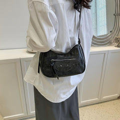 Vintage Crocodile Pattern Shoulder Bag Y2K Motorcycle Bag Women's Underarm Purse