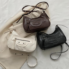 Vintage Crocodile Pattern Shoulder Bag Y2K Motorcycle Bag Women's Underarm Purse