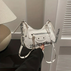 Vintage Crocodile Pattern Shoulder Bag Y2K Motorcycle Bag Women's Underarm Purse
