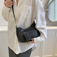 Vintage Crocodile Pattern Shoulder Bag Y2K Motorcycle Bag Women's Underarm Purse