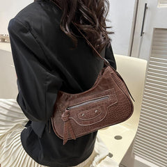 Vintage Crocodile Pattern Shoulder Bag Y2K Motorcycle Bag Women's Underarm Purse