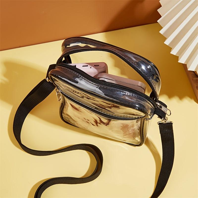 Clear Crossbody Bag PVC Square Phone Purse Zipper Beach Shoulder Bag 9 Inch