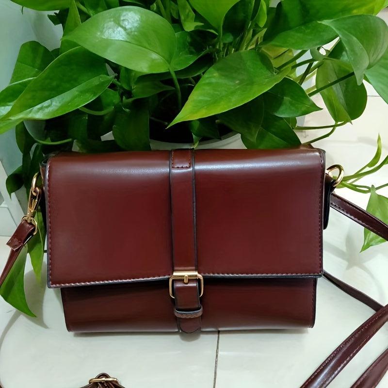 Vintage Square Crossbody Bag PU Leather Textured Flap Bag Purse