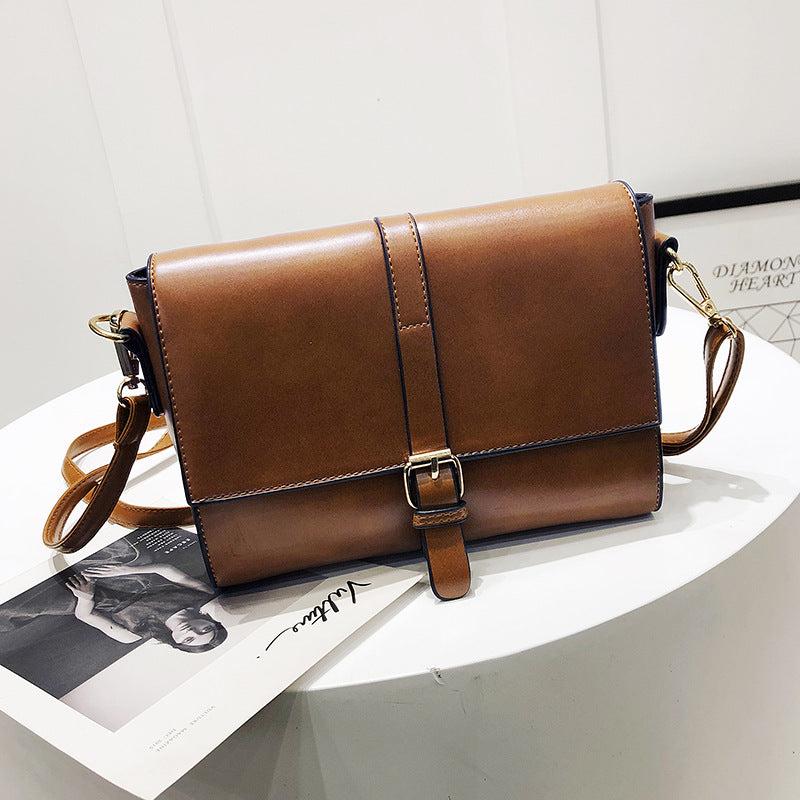 Vintage Square Crossbody Bag PU Leather Textured Flap Bag Purse