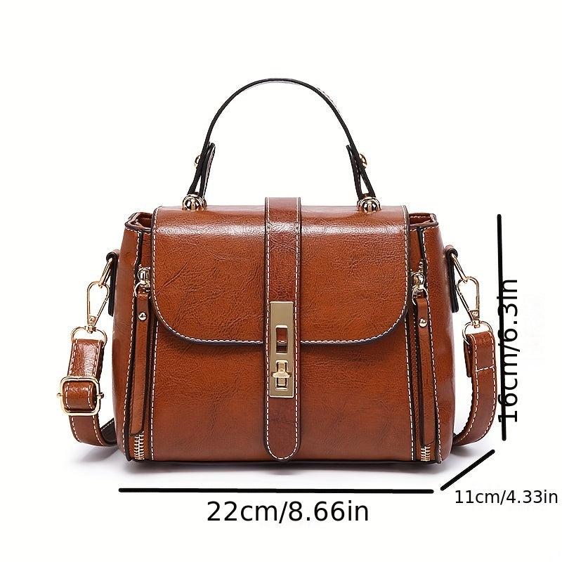 Vintage Style Handbag Turn Lock Crossbody Bag PU Leather Satchel Purse