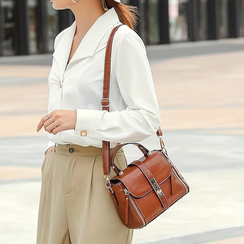 Vintage Style Handbag Turn Lock Crossbody Bag PU Leather Satchel Purse