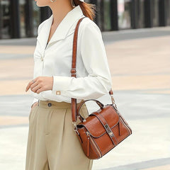 Vintage Style Handbag Turn Lock Crossbody Bag PU Leather Satchel Purse