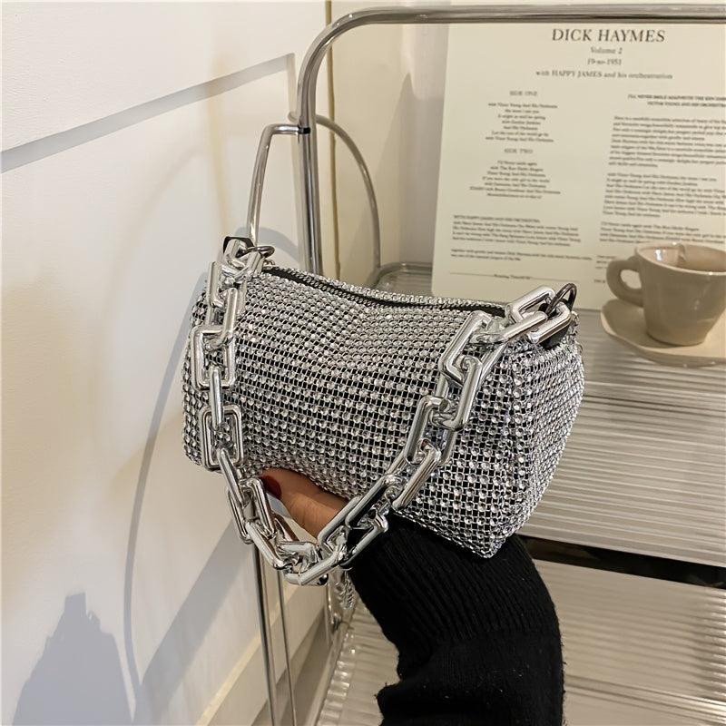 Rhinestone Crossbody Chain Bucket Bag Mini Evening Purse