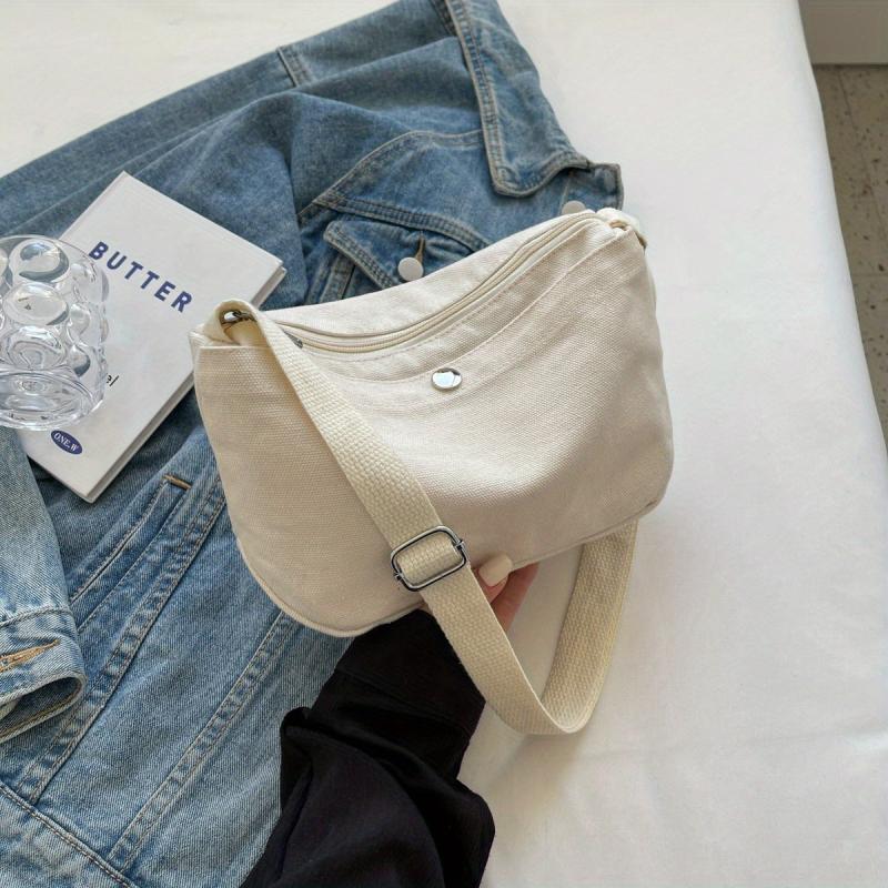 Casual Canvas Crossbody Bag Solid Shoulder Zipper Bag