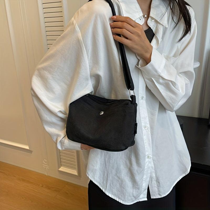 Casual Canvas Crossbody Bag Solid Shoulder Zipper Bag