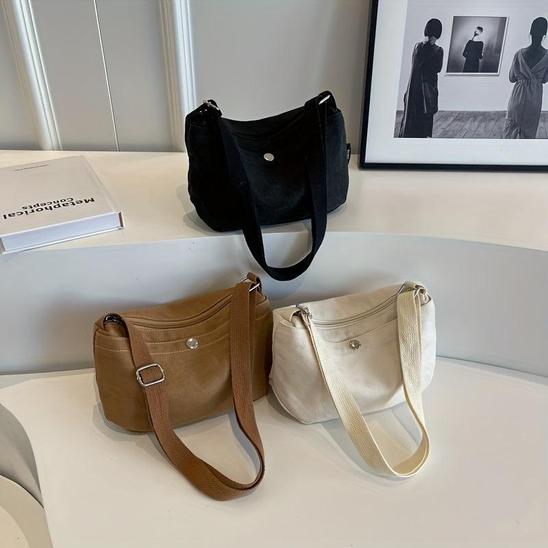 Casual Canvas Crossbody Bag Solid Shoulder Zipper Bag