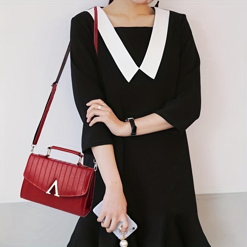 Stripes Pattern Handbag Metal Decor Crossbody Bag