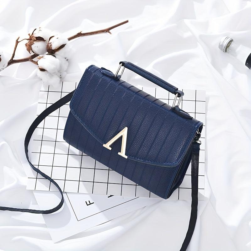 Stripes Pattern Handbag Metal Decor Crossbody Bag