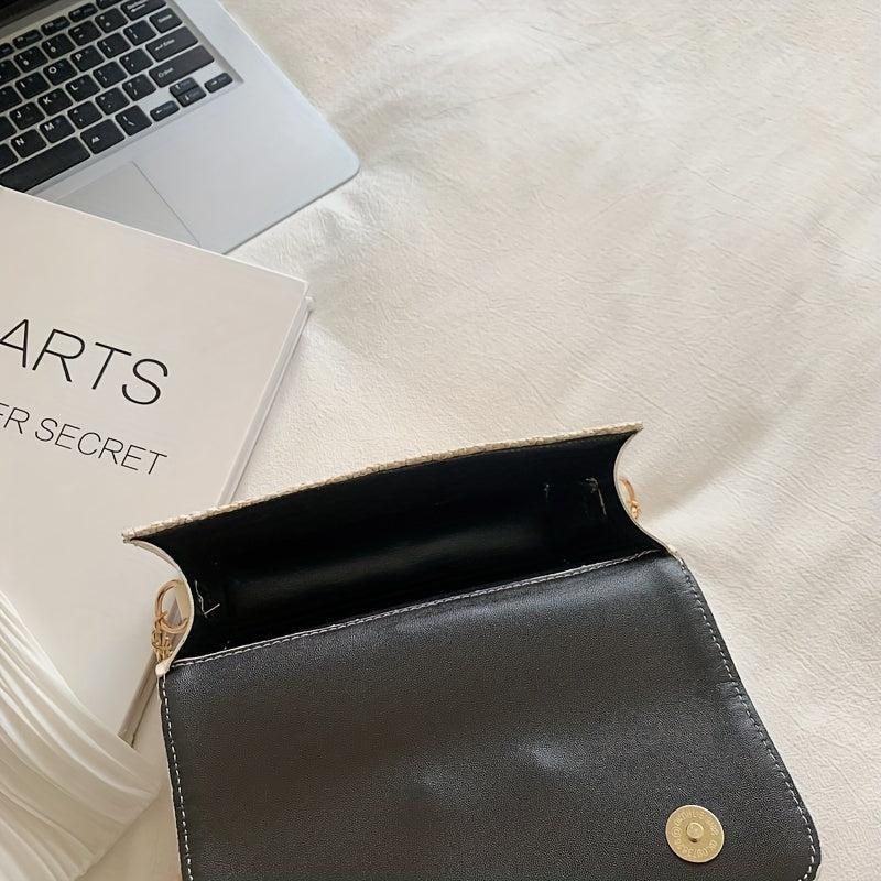 Boho Straw Crossbody Bag Square Purse Chain Beach Vacation