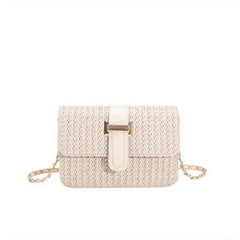 Boho Straw Crossbody Bag Square Purse Chain Beach Vacation