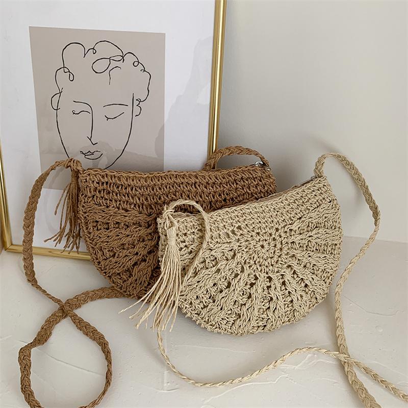 Minimalist Straw Semicircle Crossbody Bag