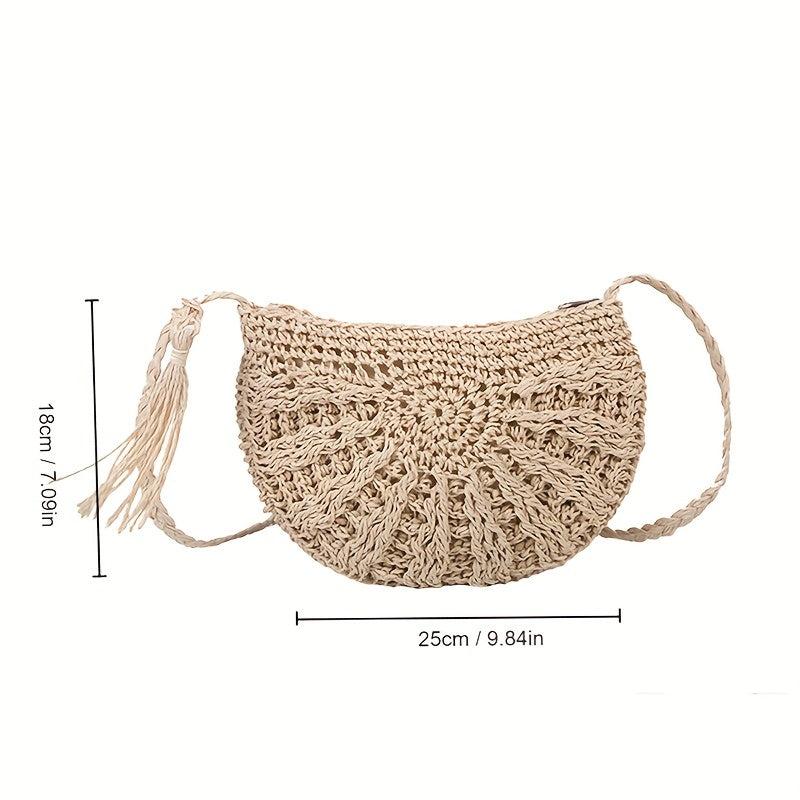 Minimalist Straw Semicircle Crossbody Bag