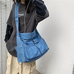 Casual Denim Hobo Shoulder Bag Crossbody Bag Stylish Large Capacity