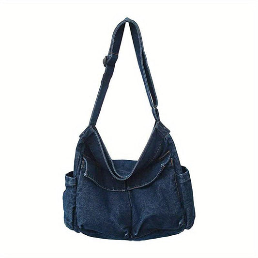 Casual Denim Hobo Shoulder Bag Crossbody Bag Stylish Large Capacity