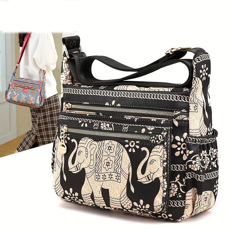 Retro Print Waterproof Crossbody Bag Large Capacity Casual Oxford Cloth Shoulder