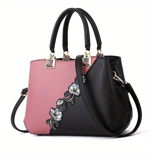 Flower Embroidery Handbags Contrast Crossbody Bag Women's Stitching