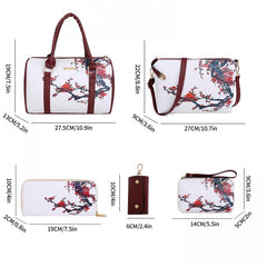 6Pcs Floral Pattern Handbag Set Vintage Tote Bag With Boston Bag