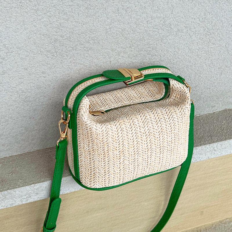 Straw Crossbody Bag Vacation Style Zipper Shoulder Bag