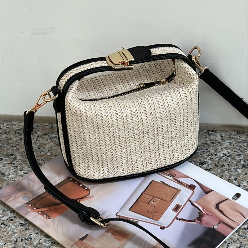 Straw Crossbody Bag Vacation Style Zipper Shoulder Bag