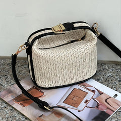 Straw Crossbody Bag Vacation Style Zipper Shoulder Bag