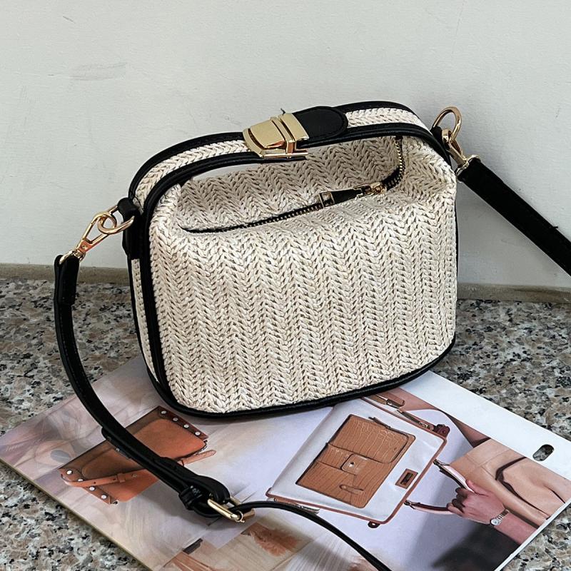 Straw Crossbody Bag Vacation Style Zipper Shoulder Bag