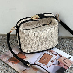 Straw Crossbody Bag Vacation Style Zipper Shoulder Bag