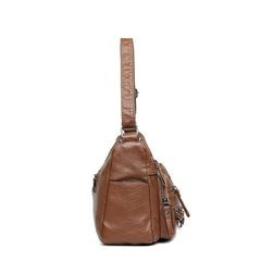 Vintage Zipper Shoulder Bag Soft PU Leather Purse Crossbody Bag