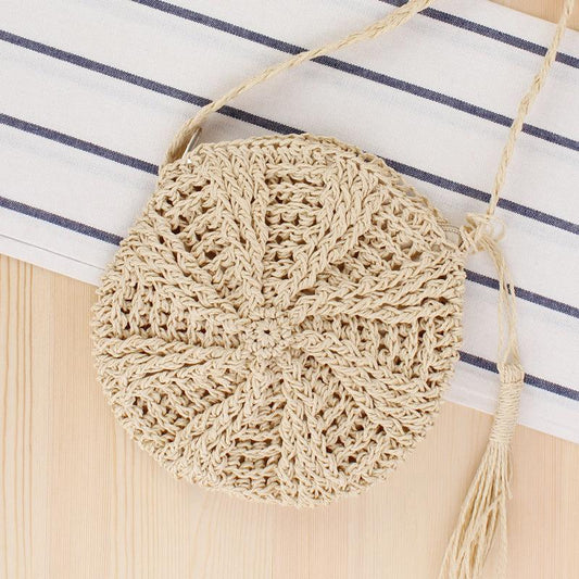 Straw Round Bag Tassel Crossbody Bag Women's Woven Beach Bag