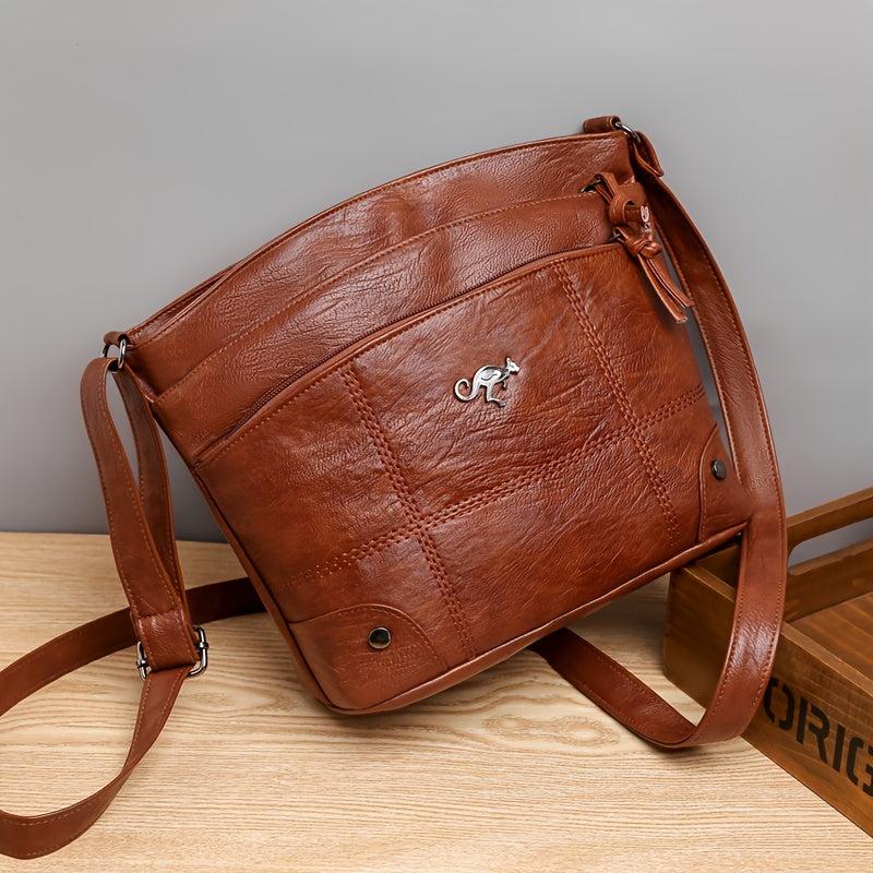 Vintage Embroidery Crossbody Bag Vegan Leather Shoulder Bag Women's Pocket