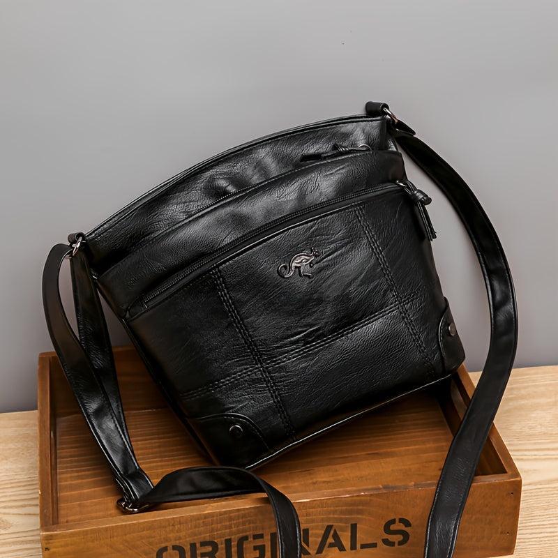Vintage Embroidery Crossbody Bag Vegan Leather Shoulder Bag Women's Pocket