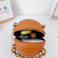 Basketball Circle Bag Chain Shoulder Round Purse Hand Zipper Bag