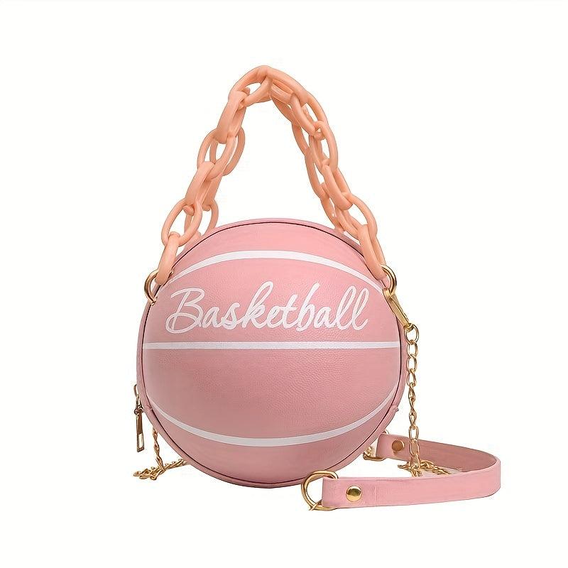 Basketball Circle Bag Chain Shoulder Round Purse Hand Zipper Bag