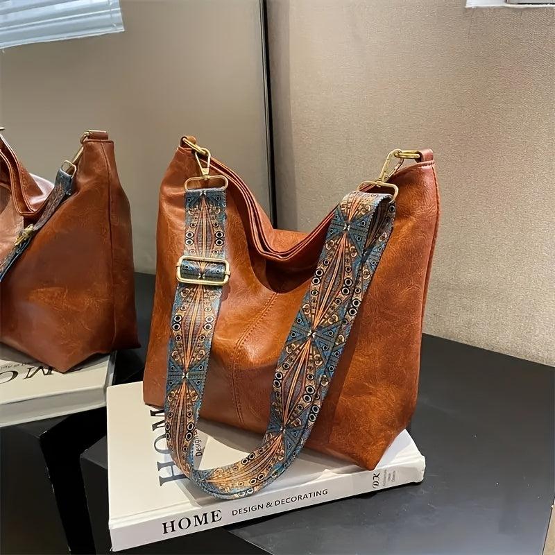 Vintage Large Capacity Crossbody Bag for Women Faux Leather Shoulder Bag