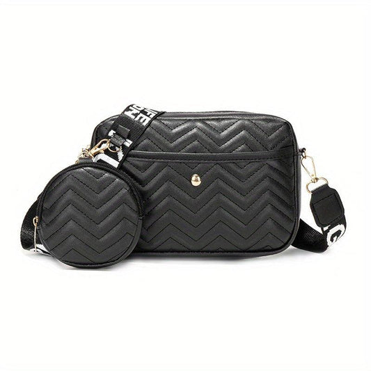 Quilted Crossbody Bag With Coin Purse Women's PU Leather Square Shoulder Bag