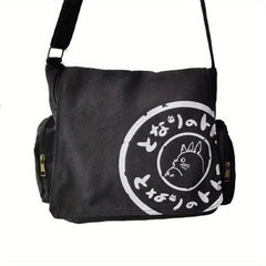 Vintage Canvas Messenger Bag Cartoon Print Crossbody Bag For School & Travel