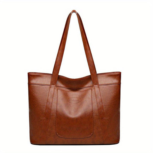 Vintage Faux Leather Tote Bag Large Capacity Shoulder Bag Handbags