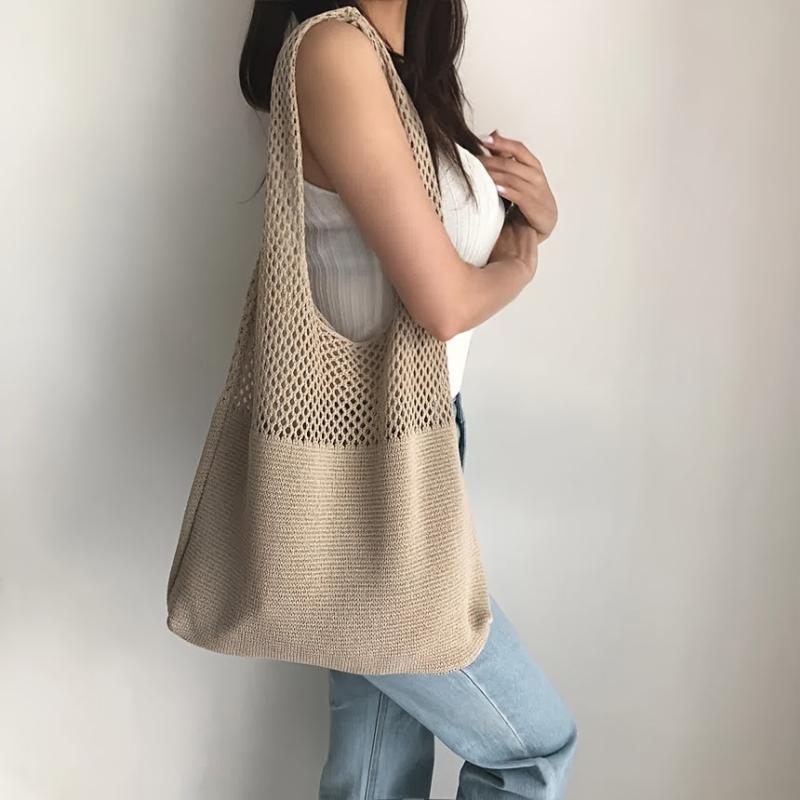 Retro Hollow Crochet Bag Large Capacity Shopping Bag Women's Woven Shoulder Bag