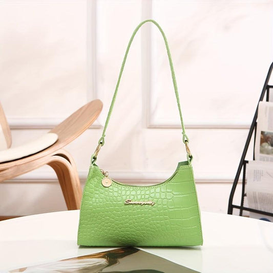 Crocodile Pattern Underarm Bag Solid Shoulder Bag Women's PU Leather Purse