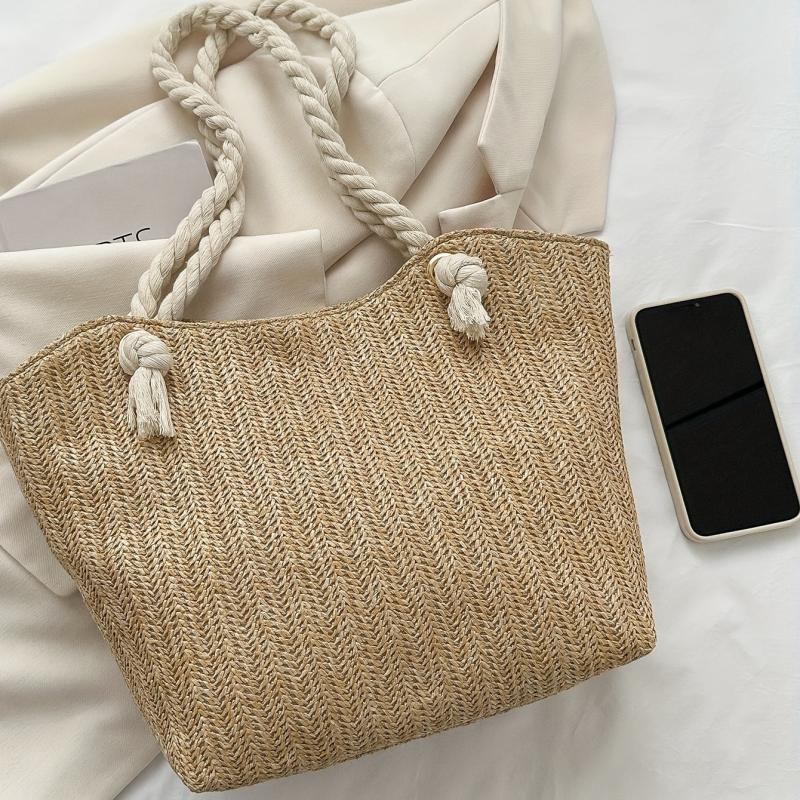 Minimalist Woven Shoulder Bag All Match Tote Straw Bag Beach Storage Bag