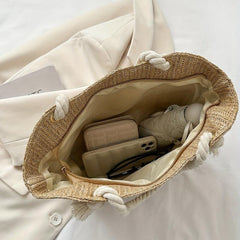 Minimalist Woven Shoulder Bag All Match Tote Straw Bag Beach Storage Bag