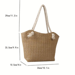Minimalist Woven Shoulder Bag All Match Tote Straw Bag Beach Storage Bag