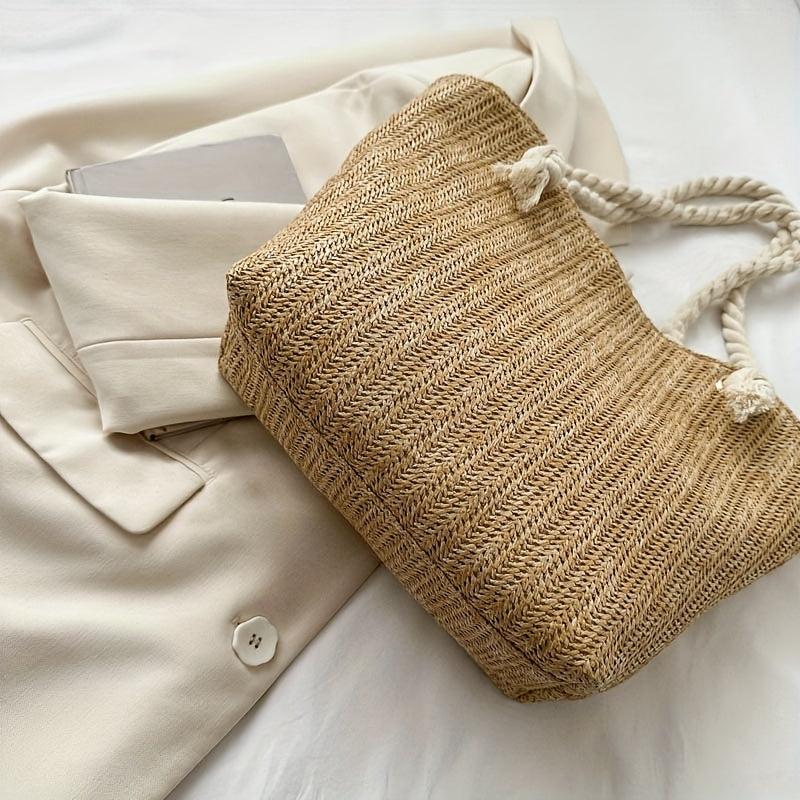 Minimalist Woven Shoulder Bag All Match Tote Straw Bag Beach Storage Bag